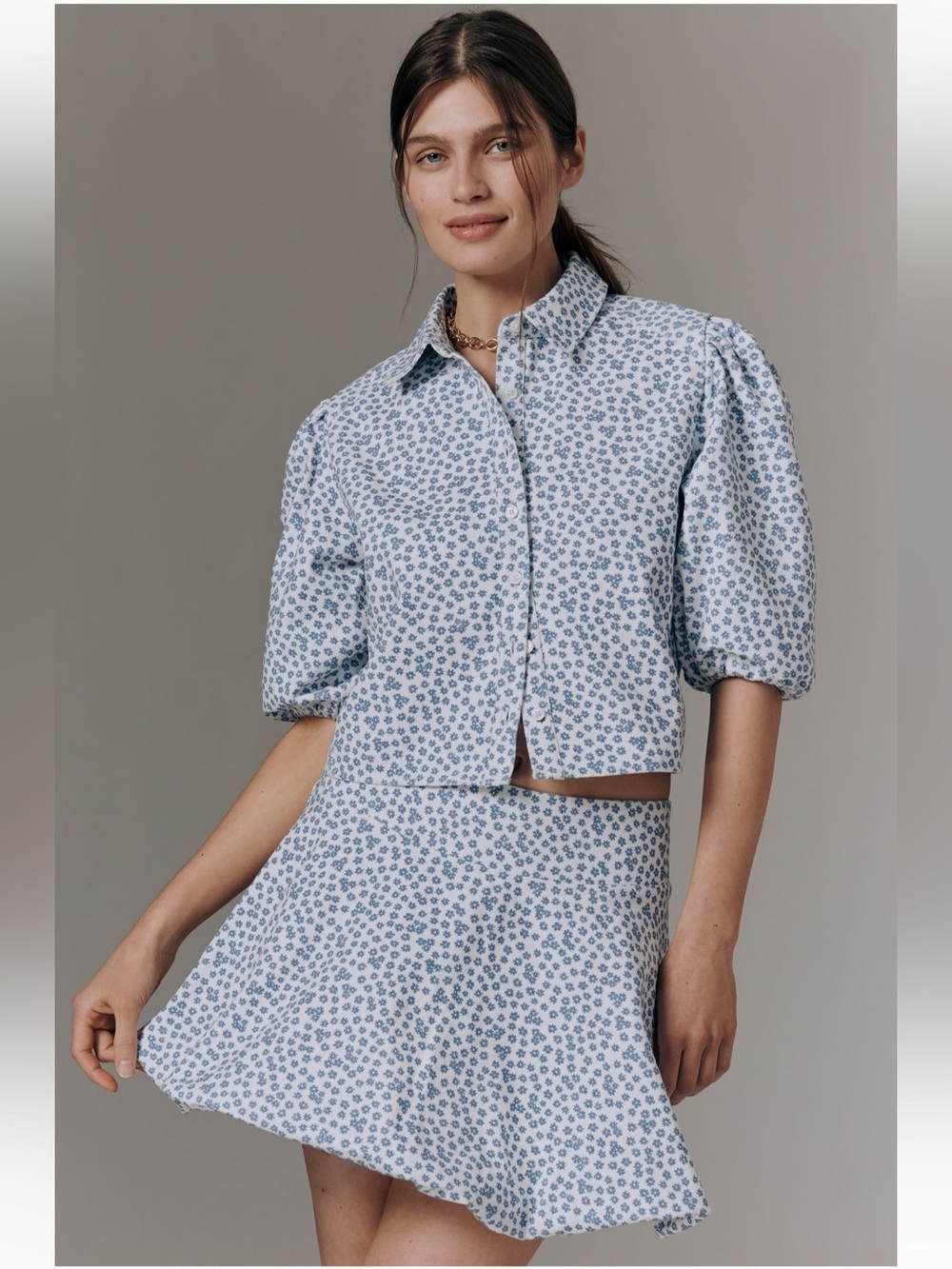 Anthropologie Coquette Whimsical Maeve Blue Floral Bubble Mini Skirt S NWT
